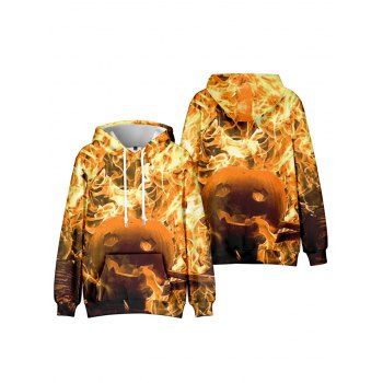 

Halloween Pumpkin Flame Print Hoodie Drawstring Kangaroo Pocket Casual Hoodie, White