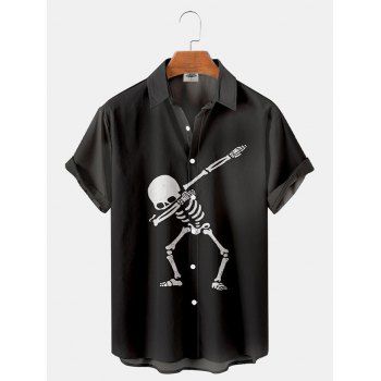 

Halloween Skeleton Print Shirt Button Up Turn Down Collar Shirt, Black