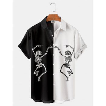 

Halloween Skeleton Print Shirt Button Up Turn Down Collar Shirt, Multicolor b