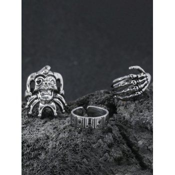 

3 Pcs Halloween Gothic Skeleton Clown Shape Rings Set, Silver