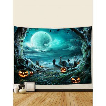 

Halloween Pumpkin and Moon Print Wall Hanging Tapestry, Multicolor a