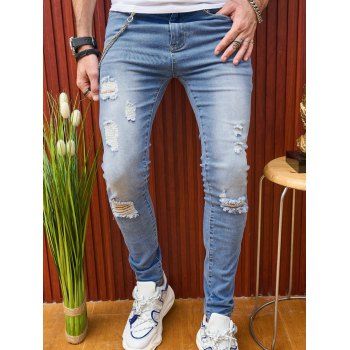 

Ripped Distressed Faded Jeans Light Wash Pockets Casual Denim Pants, Blue