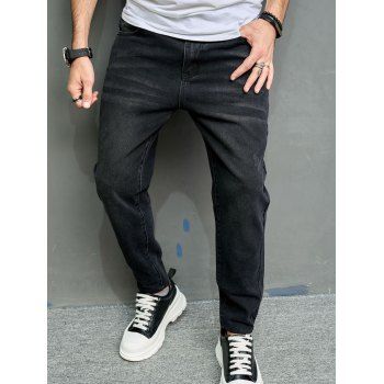 

Plain Color Jeans Pockets Zip Fly Dark Wash Casual Denim Pants, Black