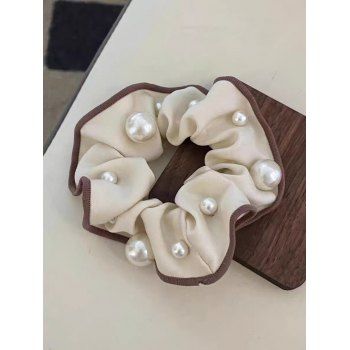 

Faux Pearl Decor French Style Trendy Hair Tie, Light coffee