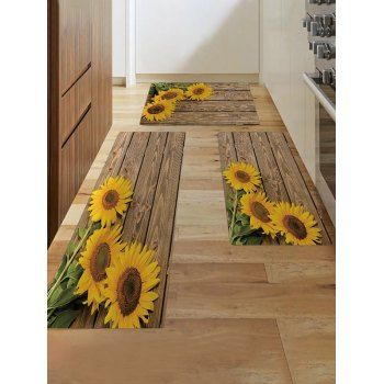 

Sunflower Print Anti-slip Absorbent Kitchen Floor Mat Set, Multicolor c