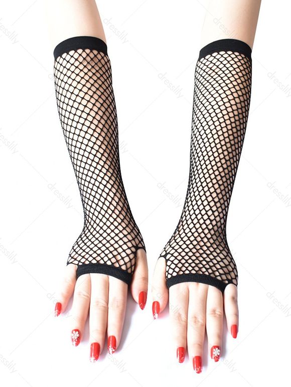 Gants Vintages Evidées en Résille sans Doigts - Noir 1 PAIR