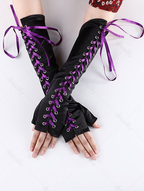 Mitaines avec Lacets Style Gothique D'Halloween - Violet 1 PAIR