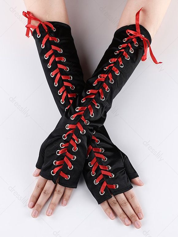 Mitaines avec Lacets Style Gothique D'Halloween - Rouge 1 PAIR