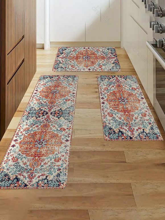 Ensemble de Tapis de Sol Antidérapant et Absorbant à Imprimé Ethnique pour Cuisine - multicolor C 