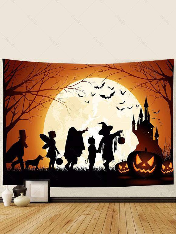 Tapisserie Murale à Imprimé Personnage et Lune pour Halloween - multicolor A 