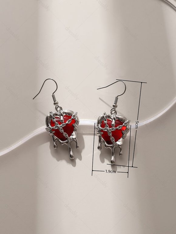 Boucles D'Oreilles Pendantes en Forme de Cœur D'Halloween - Rouge 