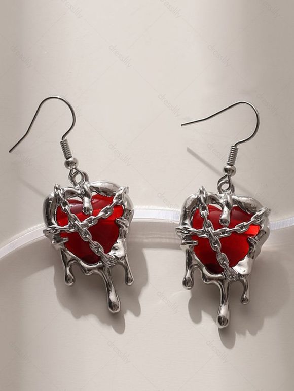 Boucles D'Oreilles Pendantes en Forme de Cœur D'Halloween - Rouge 