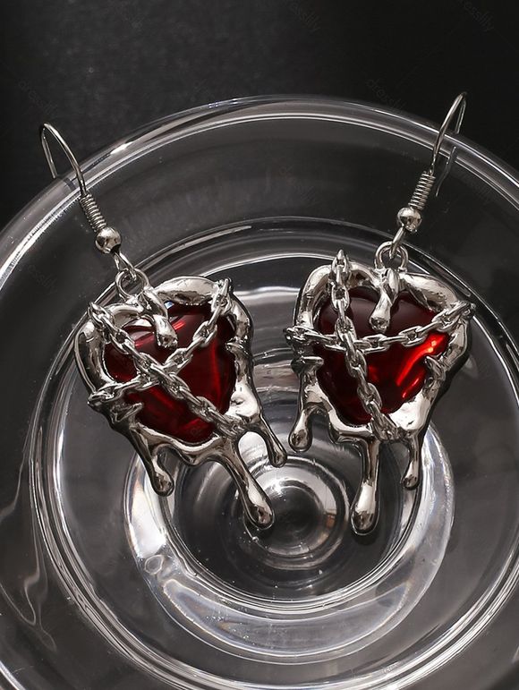 Boucles D'Oreilles Pendantes en Forme de Cœur D'Halloween - Rouge 