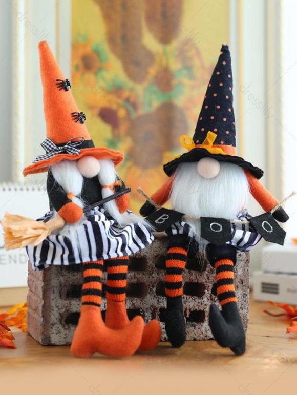 2 Pièces Poupées d'Ornement sans Visage Gnome d'Halloween - multicolor 