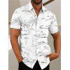 Chemise de Plage Vacance à Imprimé Palmier à Col Relevé avec Bouton - Blanc XXXL