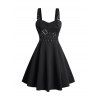 Mini Robe Ligne A Simple à Bretelle Bouclée sans Manches en Couleur Unie à Œillet - Noir M