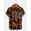Chemise D'Halloween Décontractée à Imprimé Rose et Crâne Boutonnée à Manches Courtes - multicolor A L