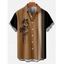 Chemise de Vacances Décontractée en Blocs de Couleurs à Imprimé Arbre de Noix de Coco à Col Relevé - café XXXL