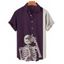 Chemise D'Halloween Décontractée à Imprimé Squelette à Col Relevé avec Bouton - Pourpre M
