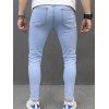 Pantalon Décontracté Délavé Jointif avec Poches à Braguette Zippée - Bleu clair XXL