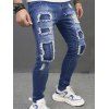 Pantalon Moulant Déchiré avec Poches en Denim - Bleu profond XL