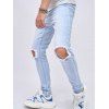 Pantalon Décontracté Déchiré Délavé avec Poches en Denim - Bleu clair XL