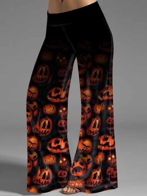 Pantalon D'Halloween Lâche Ombré à Imprimé Citrouille à Jambe Large à Taille Elastique