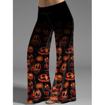 

Halloween Pumpkin Print Wide Leg Pants Ombre Print Elastic Waist Loose Pants, Orange