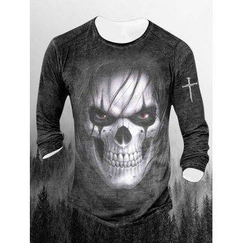 

Halloween Skull and Sword Print T Shirt Round Neck Long Sleeve Tee, Gray