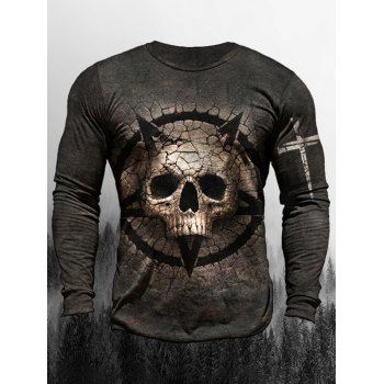 

Halloween Skull and Sword Print T Shirt Round Neck Long Sleeve Tee, Multicolor b