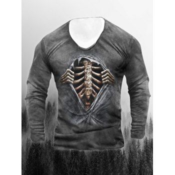 

Halloween Skeleton Print T Shirt Long Sleeve Round Neck Tee, Multicolor a