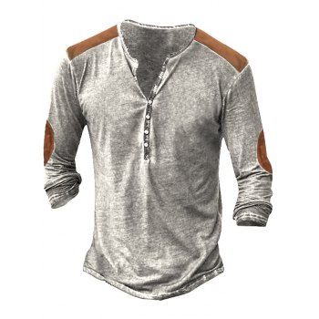 

Vintage Colorblock Henley T Shirt Half Button Long Sleeve Casual Tee, Multicolor b
