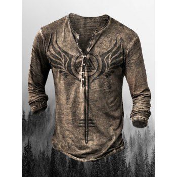 

Halloween Wing Print Henley T Shirt Half Button Long Sleeve Tee, Multicolor c