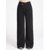 Pantalon Denim Délavé à Jambes Larges à Taille Élastique à Lacets - Noir L