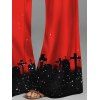 Halloween Mushroom Print Skew Neck Tops and Colorblock Wide Leg Pants Outfit - multicolor S