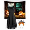 Ensemble de Mini-Robe de Débardeur avec Lacets et Tapisserie Bandeau D'Halloween pour Fête - multicolor S