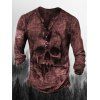T-shirt D'Halloween à Imprimé Crâne à Demi-Bouton à Manches Longues - multicolor B 3XL