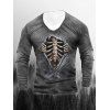 T-shirt D'Halloween à Imprimé Squelette à Manches Longues à Col Rond - multicolor A M