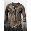 T-shirt D'Halloween à Imprimé Aile à Demi-Bouton à Manches Longues - multicolor C 3XL