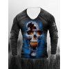 T-shirt D'Halloween à Imprimé Crâne et Epée à Manches Longues à Col Rond - Noir 3XL