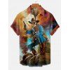 Chemise D'Halloween Boutonnée à Imprimé Squelette et Pistolet à Col Relevé - multicolor B XXXL