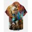 Chemise D'Halloween Boutonnée à Imprimé Squelette et Pistolet à Col Relevé - multicolor B XXXL