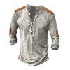 T-shirt Décontracté Vintage Demi-Bouton en Blocs de Couleurs à Manches Longues - multicolor B M