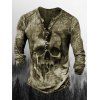 T-shirt D'Halloween à Imprimé Crâne à Demi-Bouton à Manches Longues - Vert profond 3XL