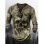 T-shirt D'Halloween à Imprimé Crâne à Demi-Bouton à Manches Longues - Vert profond 3XL