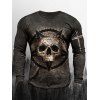 T-shirt D'Halloween à Imprimé Crâne et Epée à Manches Longues à Col Rond - multicolor B M
