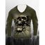 T-shirt D'Halloween à Imprimé Crâne et Epée à Manches Longues à Col Rond - Vert 3XL