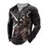 T-shirt Henley à Manches Longues à Imprimé Chevalier et Croisé - multicolor B M