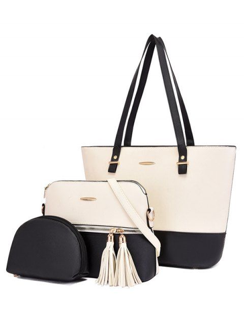 3Pcs Colorblock Zipper Closure Tote Bag Crossbody Bag Handbag Set
