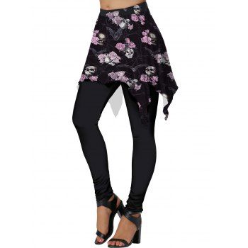 

Halloween Skull and Rose Print Skirted Leggings Middle Waist Casual Leggings, Black